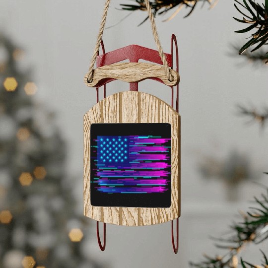 Retro Neon Grunge American Flag Sled Ornaments