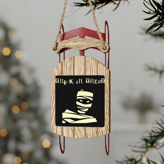 Mummy Look "Trick and Treat" Halloween Sled Ornaments – S