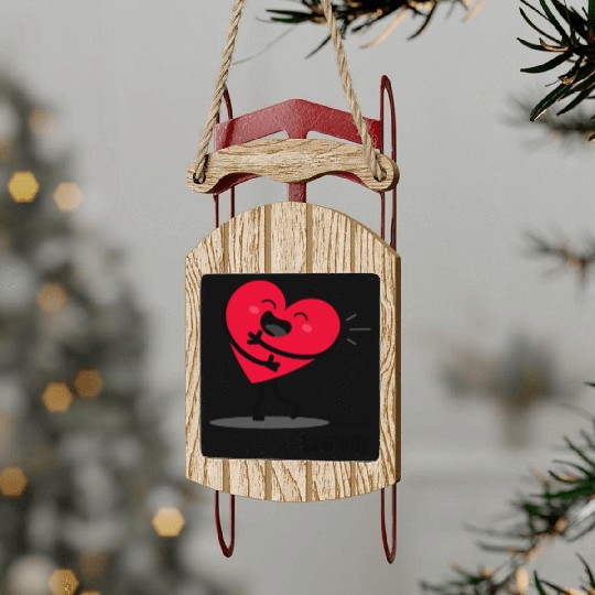 Joyful Heart Embrace Illustration Sled Ornaments