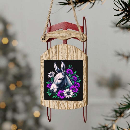 Floral Donkey Sled Ornaments