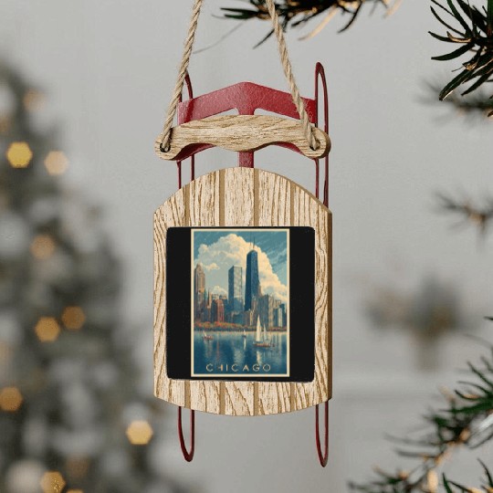 Chicago Skyline with Sailboats Sled Ornaments