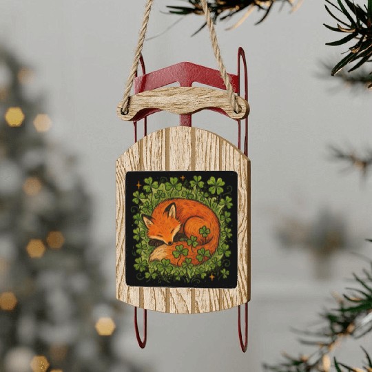 Fox Sleeping in Clover Peaceful Nature Art Sled Ornaments