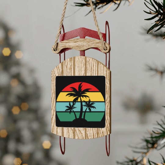 Vintage Sunset Palm Sled Ornaments