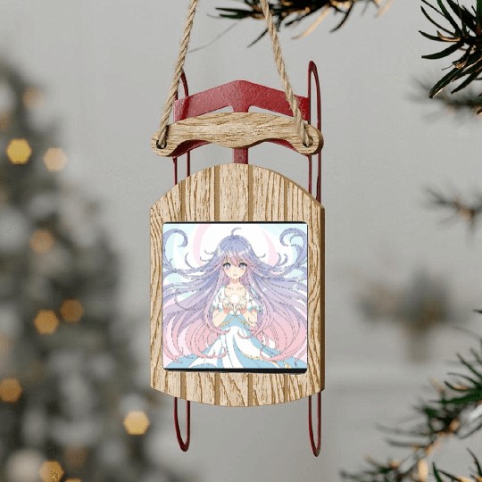 Ethereal Fantasy Girl with Flowing Hair Sled Ornaments
