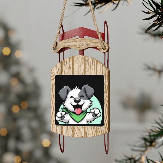 Joyful Dog Cartoon Design Sled Ornaments