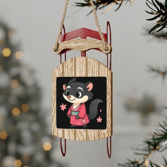 Kawaii Sly Fox in Traditional Kimono Sled Ornaments