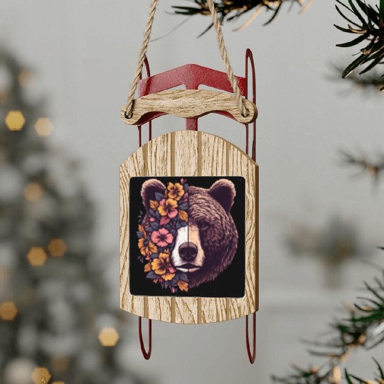 Floral Bear Flowers Bear Face For Bear  Lover Sled Ornaments