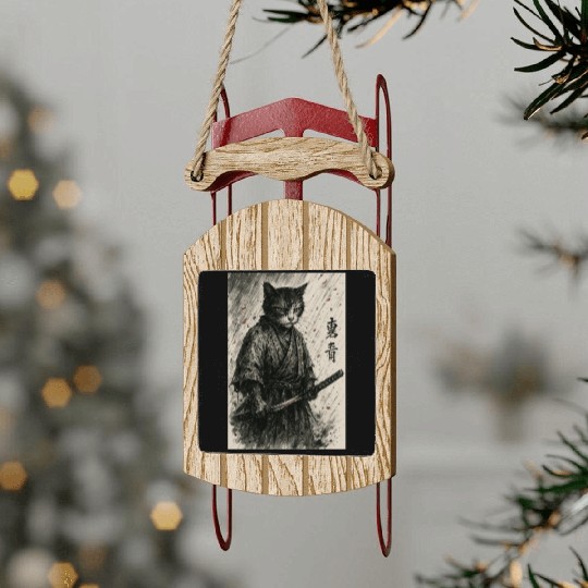 Samurai Cat Warrior Vintage Japanese Art Design Sled Ornaments