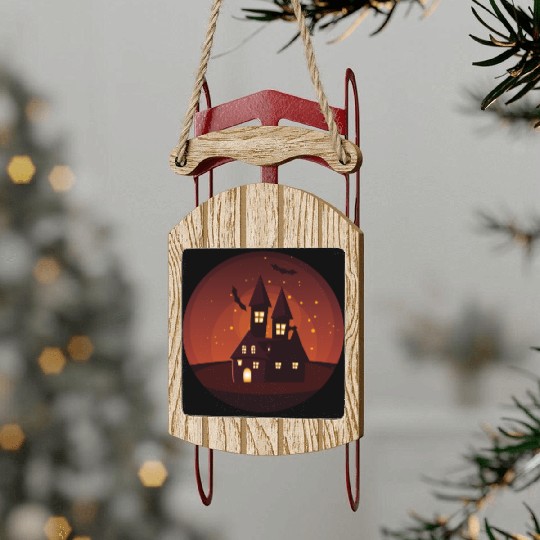 Haunted Castle Night Scene Sled Ornaments