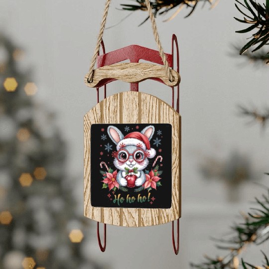 Festive Bunny with Christmas Decor Sled Ornaments