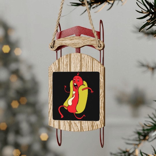 Hot Dog Animated and Playful Character Sled Ornaments
