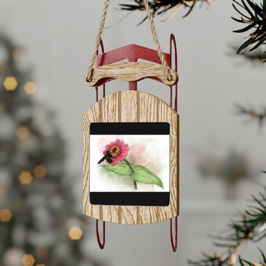 Wildflower and Bumblebee Illustration Sled Ornaments
