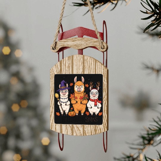 Hallothanksmas Llama Trio Halloween Xmas Sled Ornaments Gift