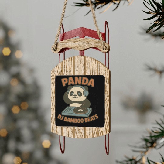 Panda DJ Bamboo Beats Illustration Sled Ornaments