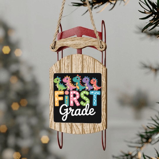 Kawaii Dinosaur First Grade Back To School Sled Ornaments