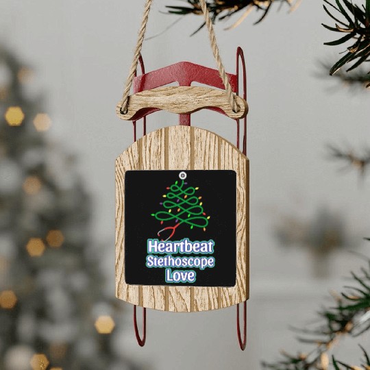 Festive Christmas Tree Heartbeat Design Sled Ornaments