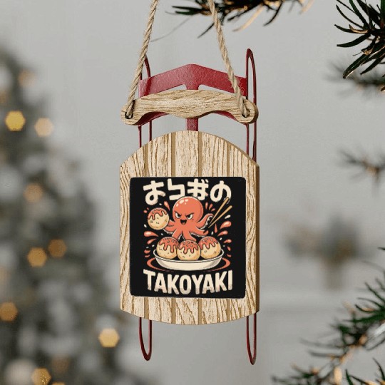 Octopus Serving Takoyaki Illustration Sled Ornaments