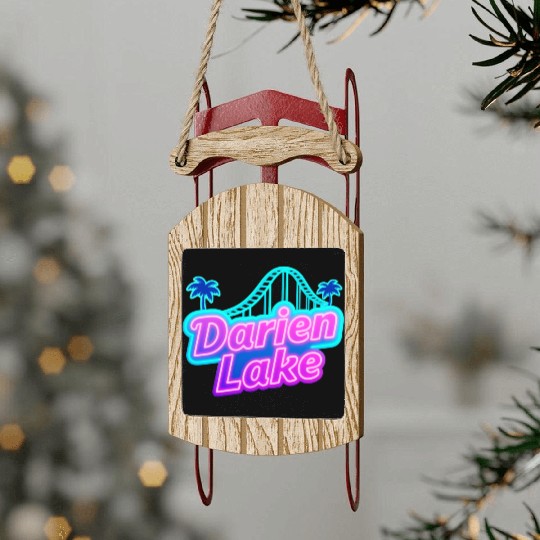 Neon Daren Lake Sign with Roller Coaster and Palms Sled Ornaments