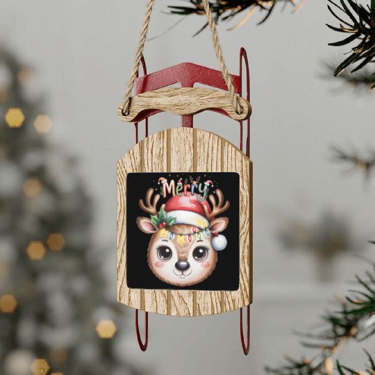 Rudolph Reindeer Watercolor Cozy Holiday Art Sled Ornaments