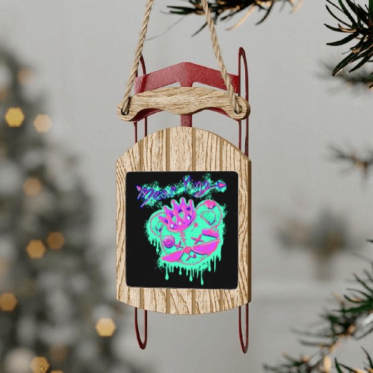 Neon Teddy Bear with Crown and Sunglasses Sled Ornaments