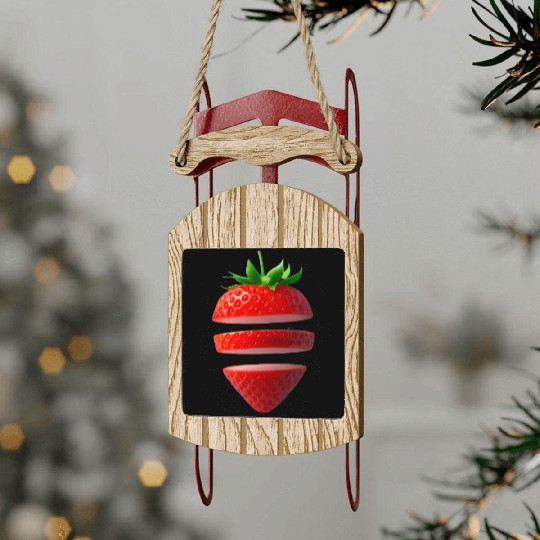 Deconstructed Strawberry Illustration Sled Ornaments
