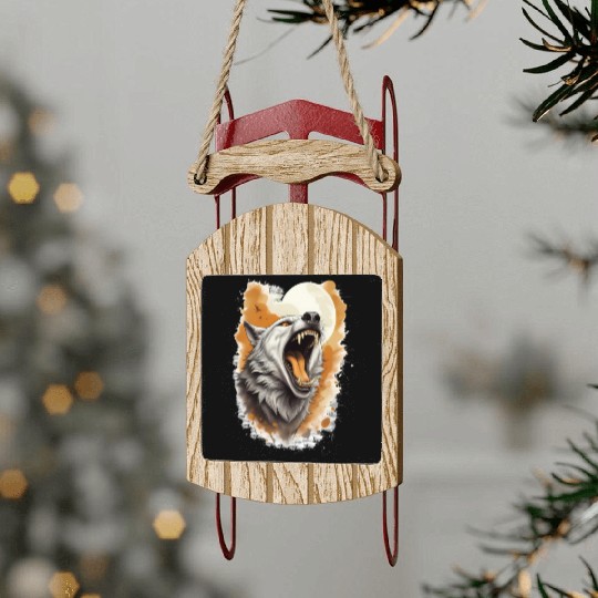 Howling Wolf Under Full Moon Sled Ornaments