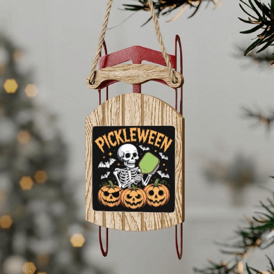 Pickleween Halloween Pickleball Player Funny Sled Ornaments