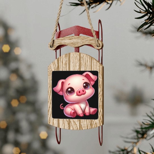 Cute piglet cartoon farm kawaii agriculture farmer Sled Ornaments