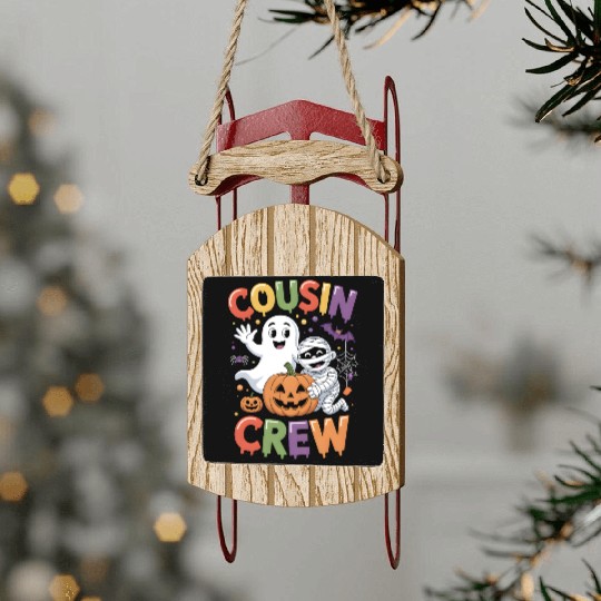 Halloween Cousin Crew with Cute Mummy and Ghost Sled Ornaments