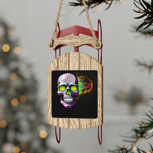 Neon Graffiti Skull Artwork Sled Ornaments