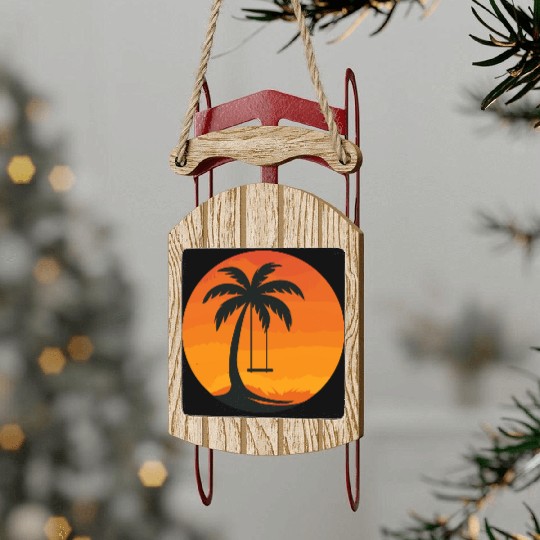 Sunset Palm Tree Swing Illustration Sled Ornaments