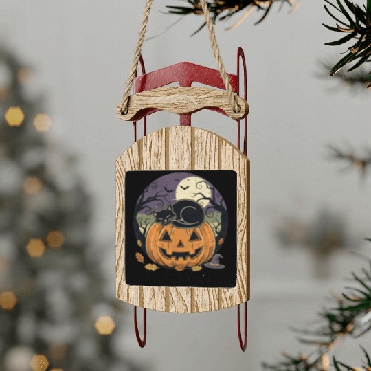 Spooky Cat Nap Pumpkin | Halloween Party Design Sled Ornaments