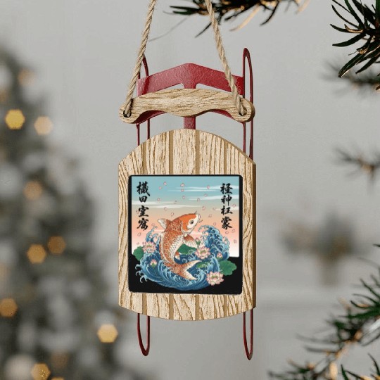Koi Fish and Lotus Harmony Design Sled Ornaments