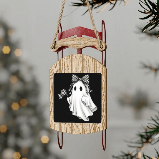 Ghost Boo Checkered Bow Race Day Racing Flag Racer Sled Ornaments