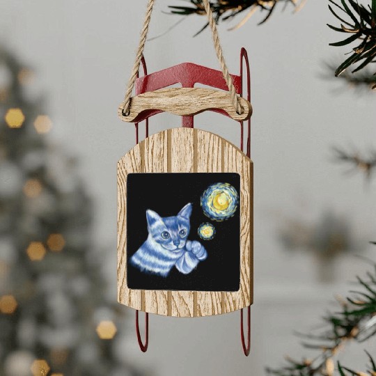 Blue Starry Night British Shorthair Cat Graphic Sled Ornaments