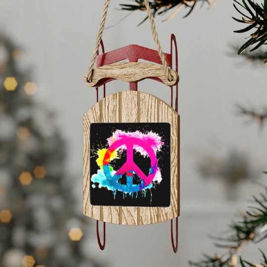 Peace sign neon colors groovy spray paint splatter Sled Ornaments