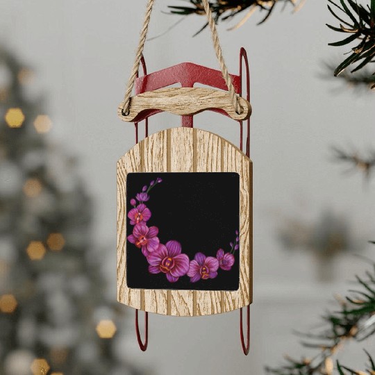 Violet Moon Orchid Flower branch illustration Sled Ornaments