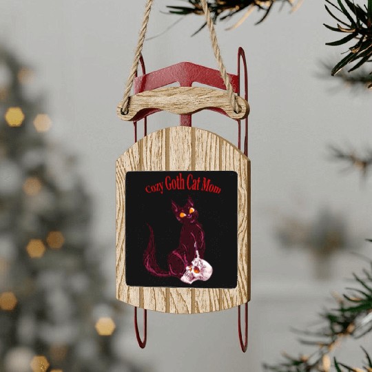 Cozy Gothic Cat Mom Sled Ornaments
