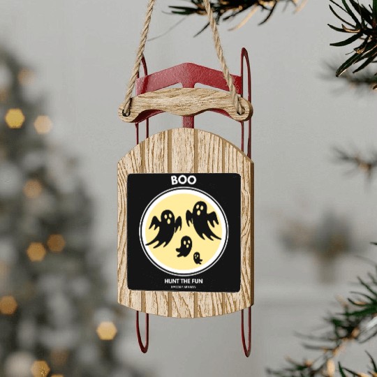 Boo Ghost Halloween Spooky Season Sled Ornaments