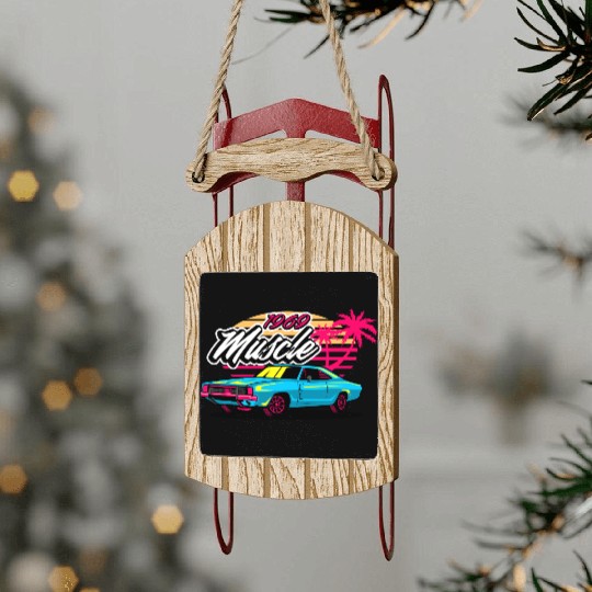 Retro 1969 Muscle Car Sunset Design Sled Ornaments
