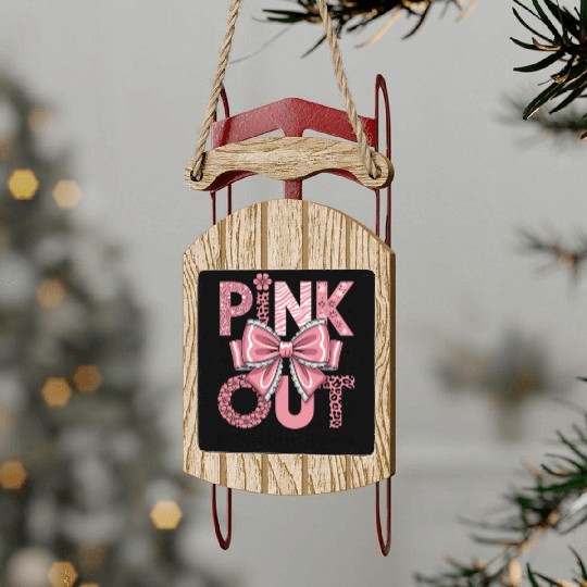 Pink Out Breast Cancer Awareness Coquette Bow  Sled Ornaments