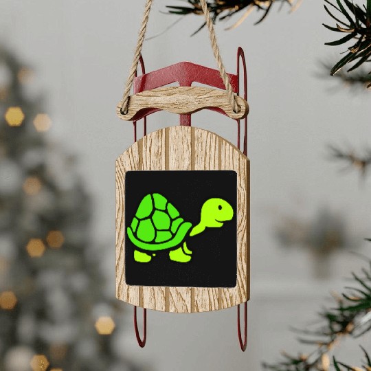 Turtle with long neck smiles happily and cheerful Sled Ornaments