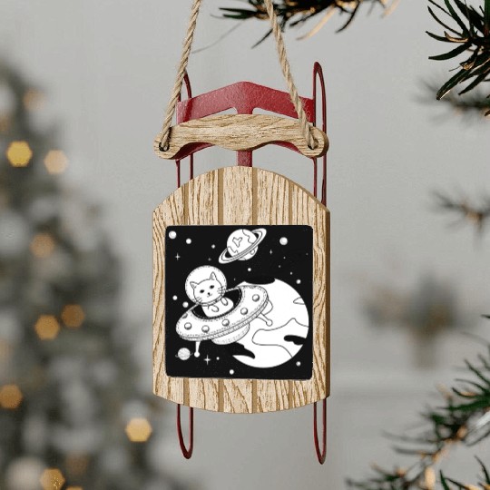 Space Cat Adventure Design Sled Ornaments