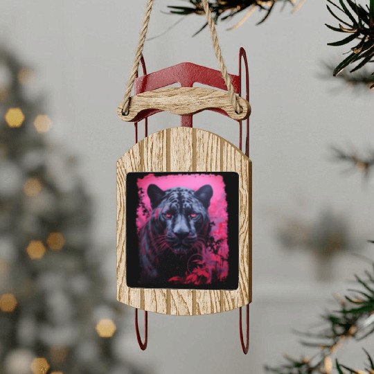 Pink Pop Art Black Panther  Sled Ornaments