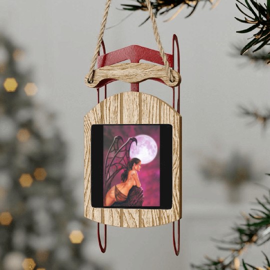 Mystic Moonlit Bat-Winged Woman Sled Ornaments