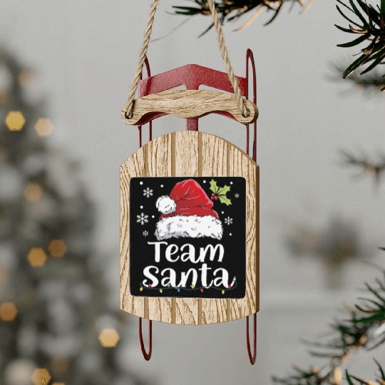 Team Santa Holiday Christmas Design Sled Ornaments