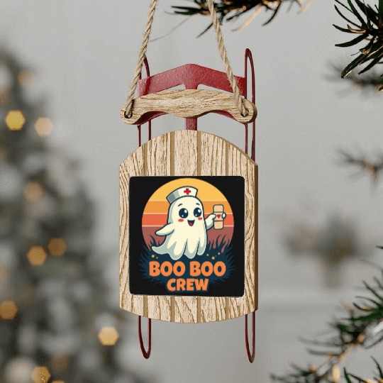 Halloween Boo Boo Crew Cute Ghost Nurse Doctor Sled Ornaments
