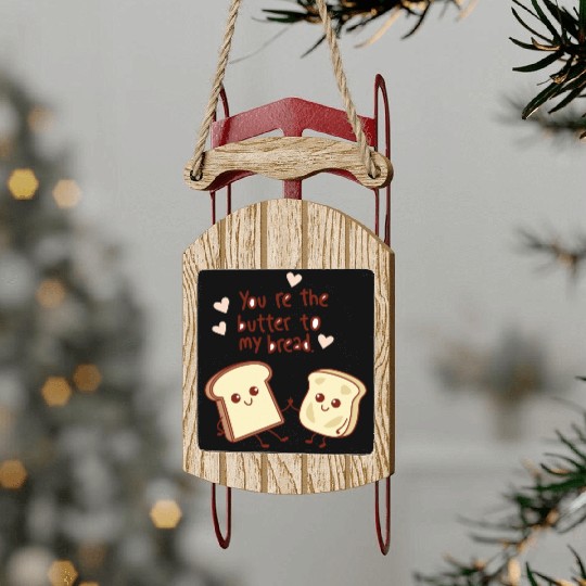Cute Bread and Butter Kawaii Valentine Design Sled Ornaments