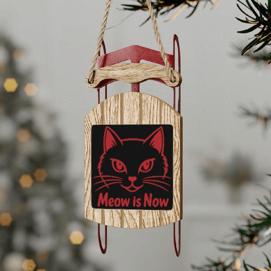 Elegant Cat Face with Bold Red Lines - Meow Is Now Sled Ornaments