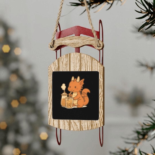 Cute Dragon with Bubble Tea Design Sled Ornaments